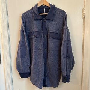 Free People Navy Button-Down Shacket